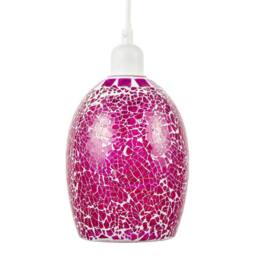 Happy Homewares Vibrant Crackle Mosaic Glass Pendant Lighting Shade in Strong Magenta - thumbnail 4