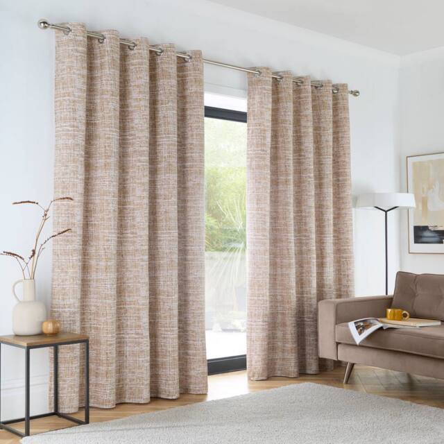 Portfolio Home Maine Geometric Abstract Fully Lined Eyelet Curtain Set 2 Panel Pair in Beige - Size: 117 cm width x 137 cm drop - image 1