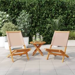Berkfield Home Beautiful Garden Chairs 2 pcs Taupe Solid Wood Acacia & Fabric - thumbnail 3