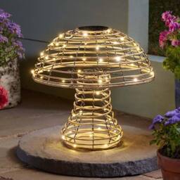 Marco Paul Extra Large Solar Rattan Mushroom Garden Ornament in Light Brown - Size: 30 cm