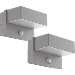 Loops 2 PACK IP44 Outdoor Wall Light & PIR Sensor Silver Steel Square 5.6W LED in Metallics