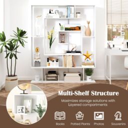 Gymax 7-Tier Bookshelf Geometric Bookcase with 2 Anti-Tipping Kits-White in White - thumbnail 3