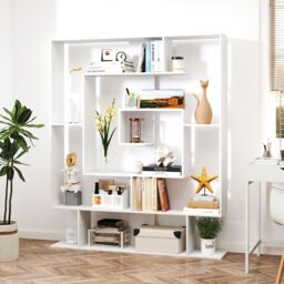 Gymax 7-Tier Bookshelf Geometric Bookcase with 2 Anti-Tipping Kits-White in White - thumbnail 6