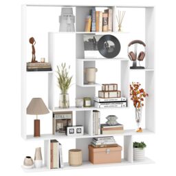 Gymax 7-Tier Bookshelf Geometric Bookcase with 2 Anti-Tipping Kits-White in White - thumbnail 5