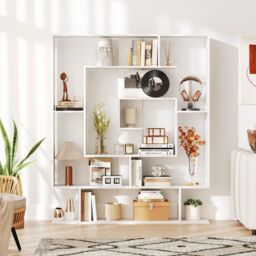 Gymax 7-Tier Bookshelf Geometric Bookcase with 2 Anti-Tipping Kits-White in White - thumbnail 7