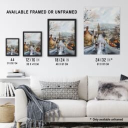 "Artery8 Cyclists in Misty Yorkshire Town Street Painting Wall Art Print in Grey - Size: W18"" x H24""" - thumbnail 3