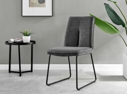 FurnitureboxUK Leonardo Black Top Dining Table & 4 Halley Dark Grey Fabric Chairs - thumbnail 7