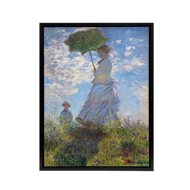"Artery8 Claude Monet Woman With A Parasol Framed Canvas Wall Art Print in Blue - Size: W12"" x H16""" - image 1