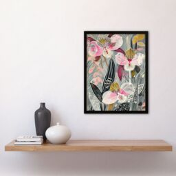 "Artery8 Bold Stylised Orchid Flowers Hot Pink Contrast Framed Art Print - Size: W12"" x H16""" - thumbnail 4