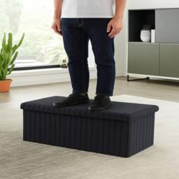 VOGREX Charcoal L Ribbed Storage Box Large Capacity Ottoman - thumbnail 2