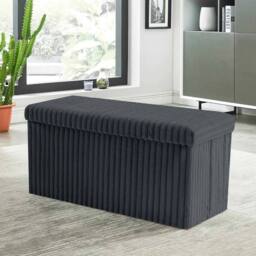VOGREX Charcoal L Ribbed Storage Box Large Capacity Ottoman