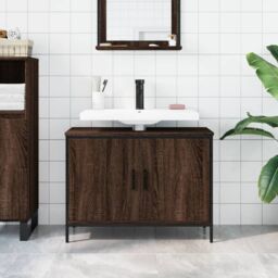 Berkfield Home Bathroom Sink Cabinet Brown Oak 80x30x60 cm Engineered Wood - Size: 80 x 30 x 60 cm - thumbnail 3
