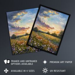 "Artery8 Wildflower Meadow Landscape Oil Painting Spring Framed Art Print in Green - Size: W12"" x H16""" - thumbnail 2