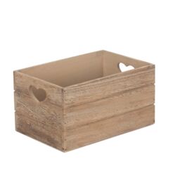 Red Hamper Oak Effect Heart Cut Handle Wooden Storage Crate in Brown - Size: Small