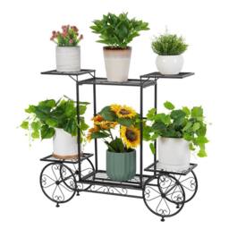 Kelvenix Large Metal Garden Cart Plant Stand Parisian Style in Black - thumbnail 1
