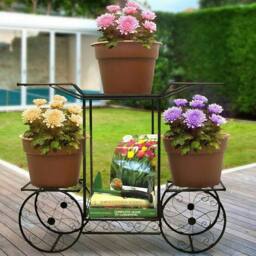Kelvenix Large Metal Garden Cart Plant Stand Parisian Style in Black - thumbnail 4