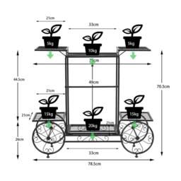 Kelvenix Large Metal Garden Cart Plant Stand Parisian Style in Black - thumbnail 2