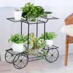 Kelvenix Large Metal Garden Cart Plant Stand Parisian Style in Black - thumbnail 5