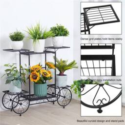 Kelvenix Large Metal Garden Cart Plant Stand Parisian Style in Black - thumbnail 3