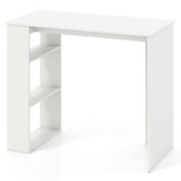 Costway Computer Desk 90cm Study Desk Wooden Writing Desk w/ Bookshelf in White - thumbnail 2