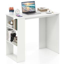Costway Computer Desk 90cm Study Desk Wooden Writing Desk w/ Bookshelf in White - thumbnail 1