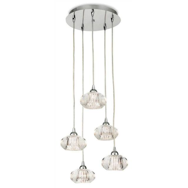Netlighting Lisbon 5 Light Cluster Pendant Chrome Clear Decorative Glass G9