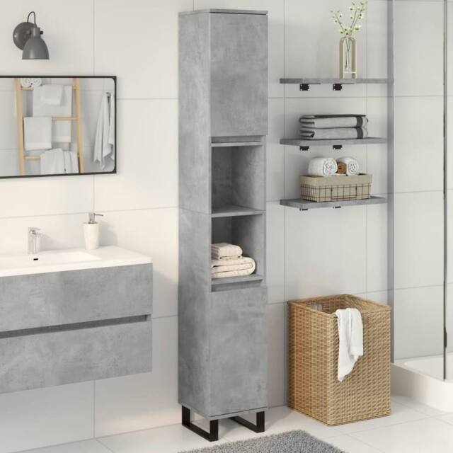 Berkfield Home Classic Bathroom Cabinet Concrete Grey 30x30x190 cm Engineered Wood - Size: 30 x 30 x 190 cm - image 1