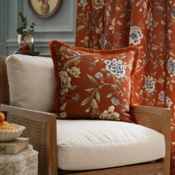 Sanderson Porcelain Garden Chenille Cushion in Burnt Orange - Size: 50 cm x 50 cm - thumbnail 1
