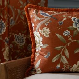 Sanderson Porcelain Garden Chenille Cushion in Burnt Orange - Size: 50 cm x 50 cm - thumbnail 5