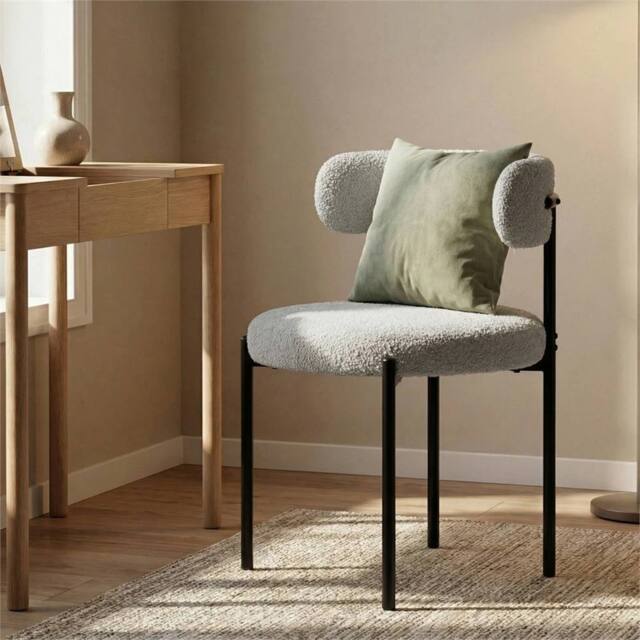 Nordara 2PCS Grey Dining Chairs, Mid-Century Round Upholstered Boucle Kitchen - Size: 40 cm x 30 cm - image 1