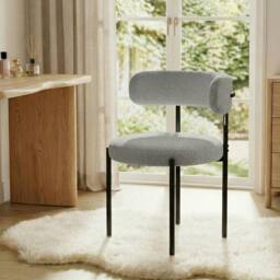 Nordara 2PCS Grey Dining Chairs, Mid-Century Round Upholstered Boucle Kitchen - Size: 40 cm x 30 cm - thumbnail 5