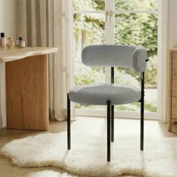 Nordara 2PCS Grey Dining Chairs, Mid-Century Round Upholstered Boucle Kitchen - Size: 40 cm x 30 cm - thumbnail 3