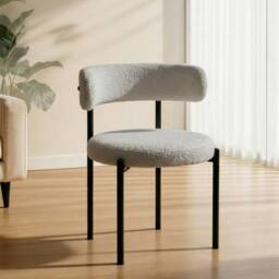 Nordara 2PCS Grey Dining Chairs, Mid-Century Round Upholstered Boucle Kitchen - Size: 40 cm x 30 cm - thumbnail 4