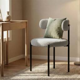 Nordara 2PCS Grey Dining Chairs, Mid-Century Round Upholstered Boucle Kitchen - Size: 40 cm x 30 cm - thumbnail 1