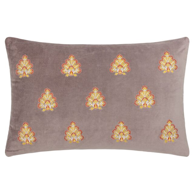 Paoletti Rennes Floral Embroidered 100% Cotton Cushion in Taupe - Size: 40 cm x 60 cm - image 1