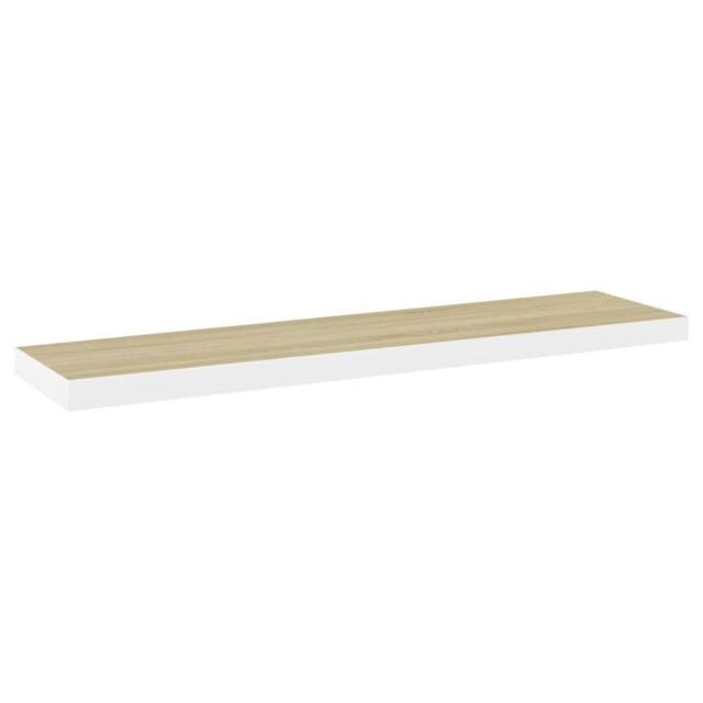 Berkfield Home Floating Wall Shelf Oak & White 90x23.5x3.8 cm MDF in Light Brown - image 1
