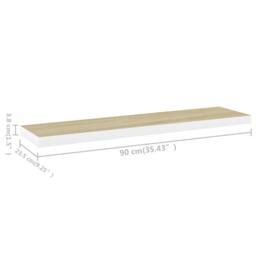 Berkfield Home Floating Wall Shelf Oak & White 90x23.5x3.8 cm MDF in Light Brown - thumbnail 7