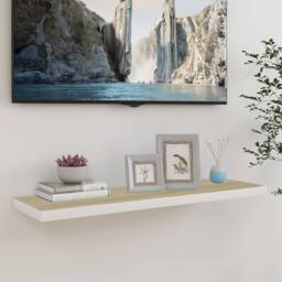 Berkfield Home Floating Wall Shelf Oak & White 90x23.5x3.8 cm MDF in Light Brown - thumbnail 2