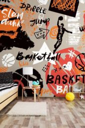 Origin Murals Graffiti Basketball Wall Mural in Orange - Size: W350 cm x H280 cm - thumbnail 1