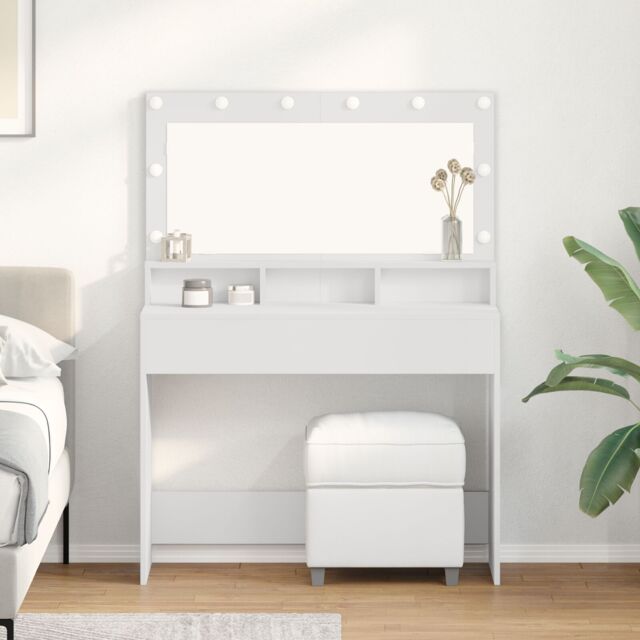 Berkfield Home White Dressing Table with LED Lights - 100x41x135 cm - Size: 100 x 41 x 135 cm - image 1