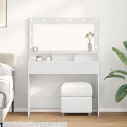 Berkfield Home White Dressing Table with LED Lights - 100x41x135 cm - Size: 100 x 41 x 135 cm - thumbnail 1