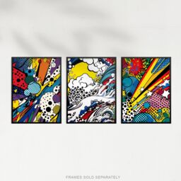 Artery8 Wall Art Print Set of 3 Abstract Pop Vibrant Artworks Comic Book Style Splash Bang Crash Colour Explosion Living Room Poster s Pack - thumbnail 5