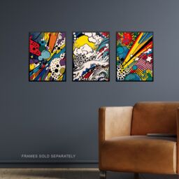 Artery8 Wall Art Print Set of 3 Abstract Pop Vibrant Artworks Comic Book Style Splash Bang Crash Colour Explosion Living Room Poster s Pack - thumbnail 2