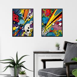 Artery8 Wall Art Print Set of 3 Abstract Pop Vibrant Artworks Comic Book Style Splash Bang Crash Colour Explosion Living Room Poster s Pack - thumbnail 6