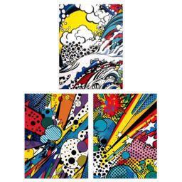 Artery8 Wall Art Print Set of 3 Abstract Pop Vibrant Artworks Comic Book Style Splash Bang Crash Colour Explosion Living Room Poster s Pack - thumbnail 1