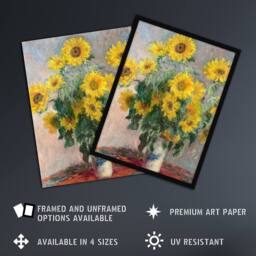 "Artery8 Bouquet of Sunflowers Claude Monet Vintage Framed Wall Art Print - Size: W12"" x H16""" - thumbnail 2
