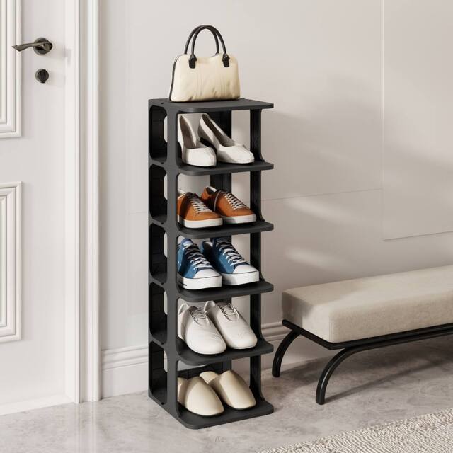 Costway 6-Tier Stackable Shoe Rack Plastic Modern Entryway Shoe Storage Shelf in Black - image 1