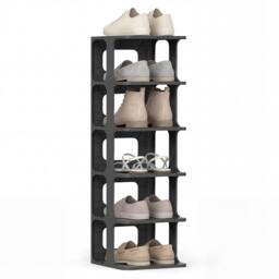 Costway 6-Tier Stackable Shoe Rack Plastic Modern Entryway Shoe Storage Shelf in Black - thumbnail 7