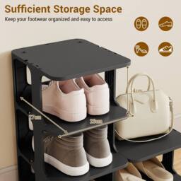 Costway 6-Tier Stackable Shoe Rack Plastic Modern Entryway Shoe Storage Shelf in Black - thumbnail 8
