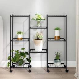 Berkfield Home Durable Flower Stand with Wheels 83x25x83.5 cm Black Iron - thumbnail 2